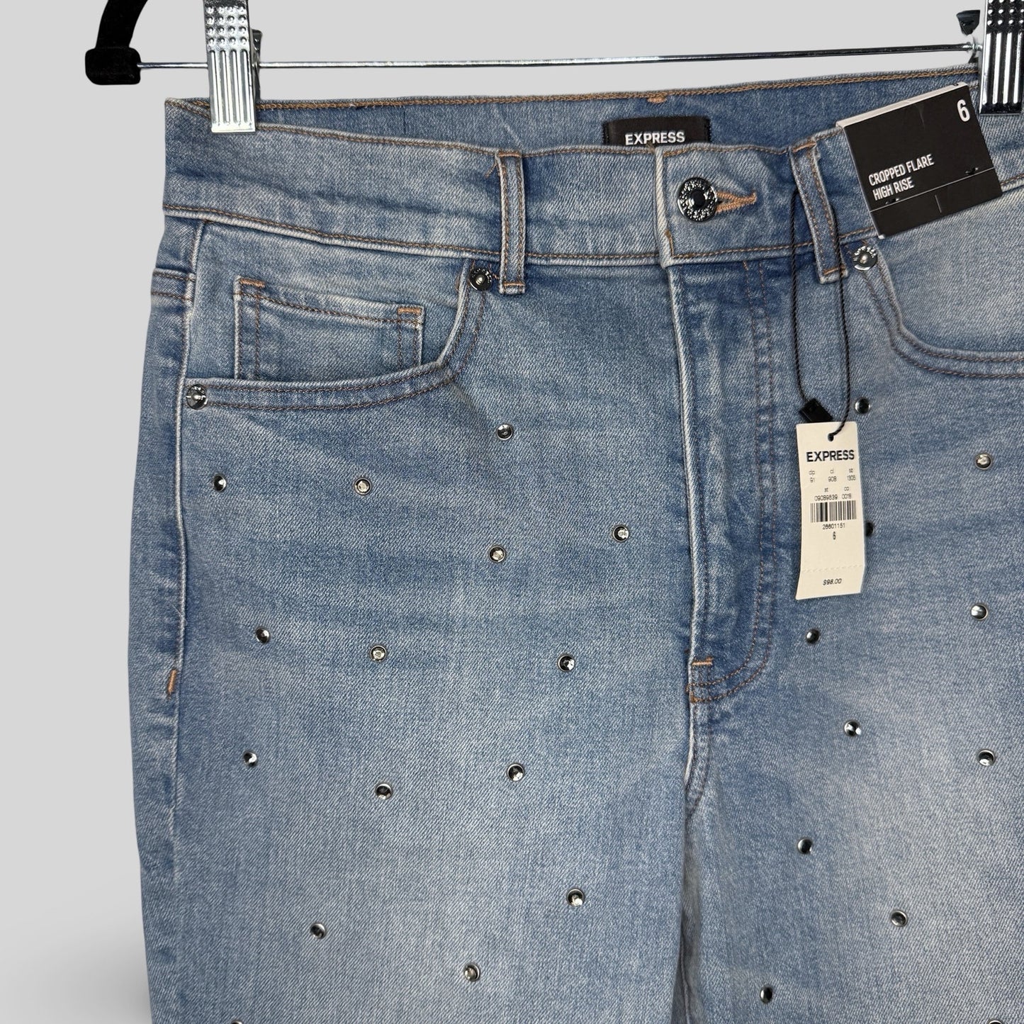 Express Cropped Flare High Rise Jeans With Rhinestones - Second Seams