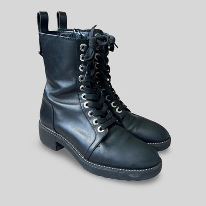 Zara Black Leather Combat Boots - Second Seams