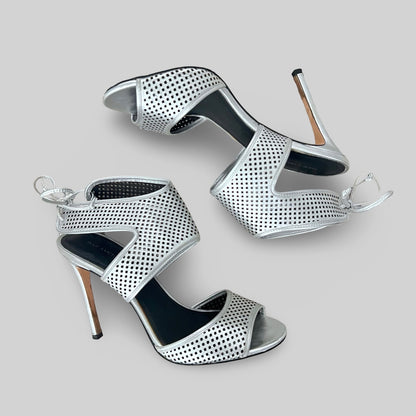 Pour la Victoire Perforated Silver Heels - Size 7.5