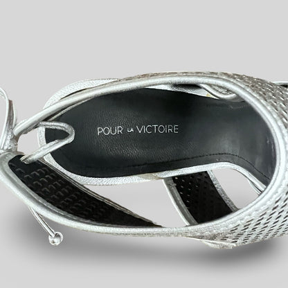 Pour la Victoire Perforated Silver Heels - Size 7.5