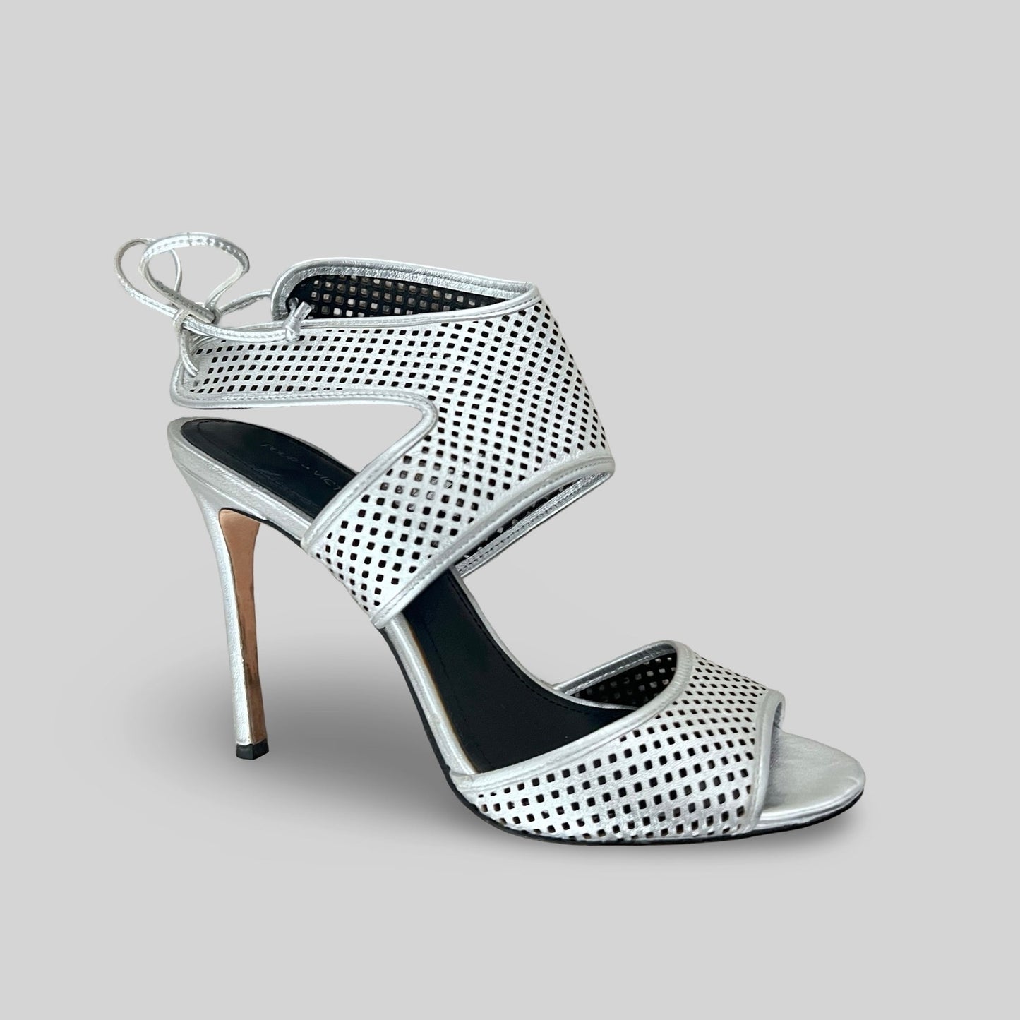 Pour la Victoire Perforated Silver Heels - Size 7.5