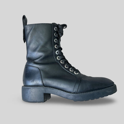 Zara Black Leather Combat Boots - Second Seams