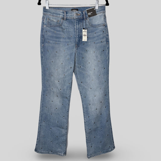 Express Cropped Flare High Rise Jeans With Rhinestones - Second Seams