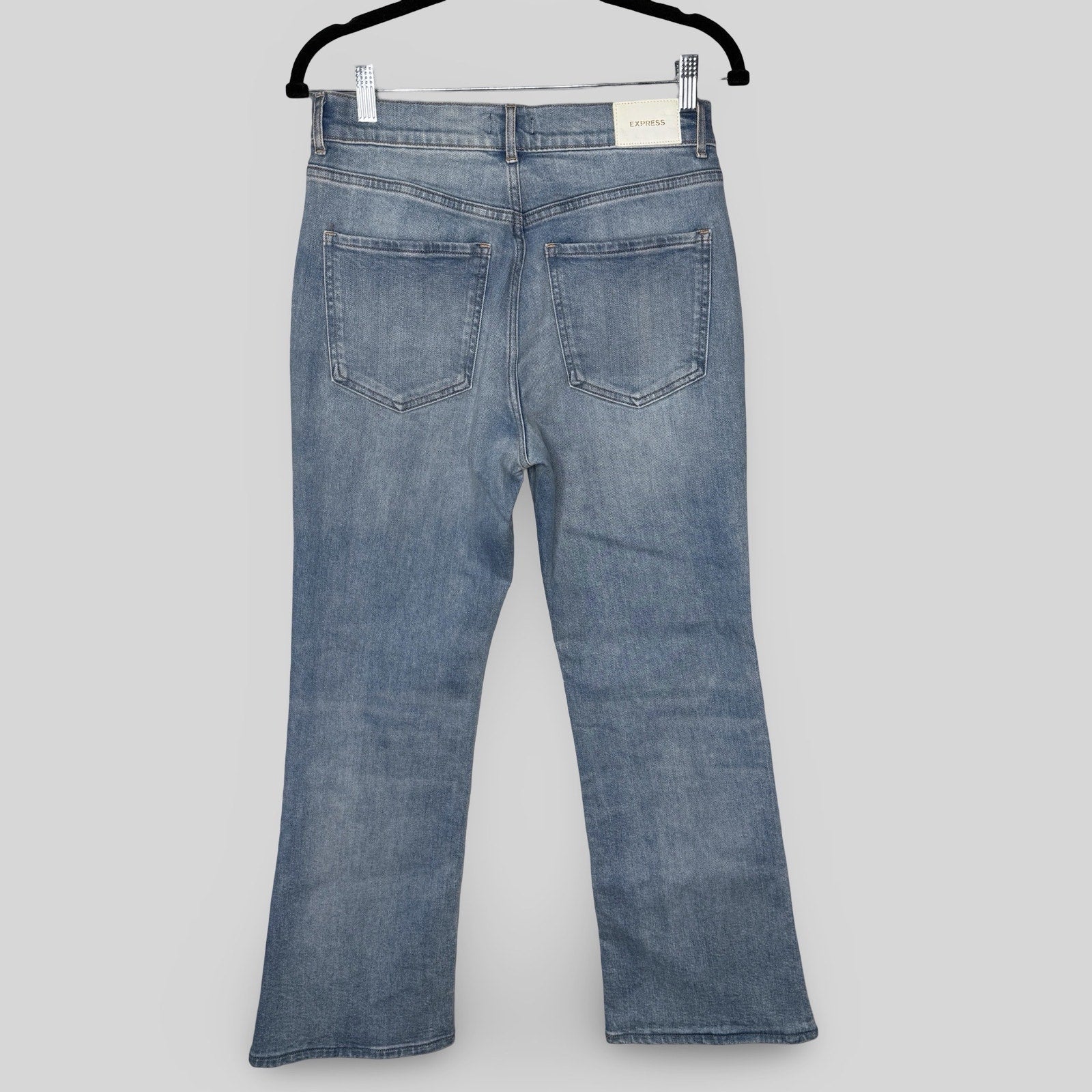 Express Cropped Flare High Rise Jeans With Rhinestones - Second Seams