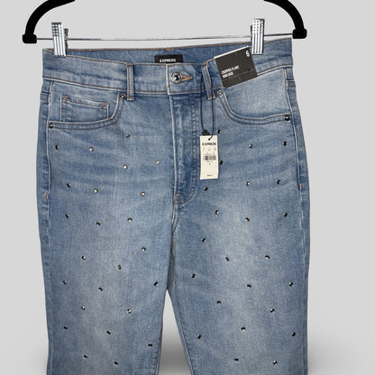 Express Cropped Flare High Rise Jeans With Rhinestones - Second Seams