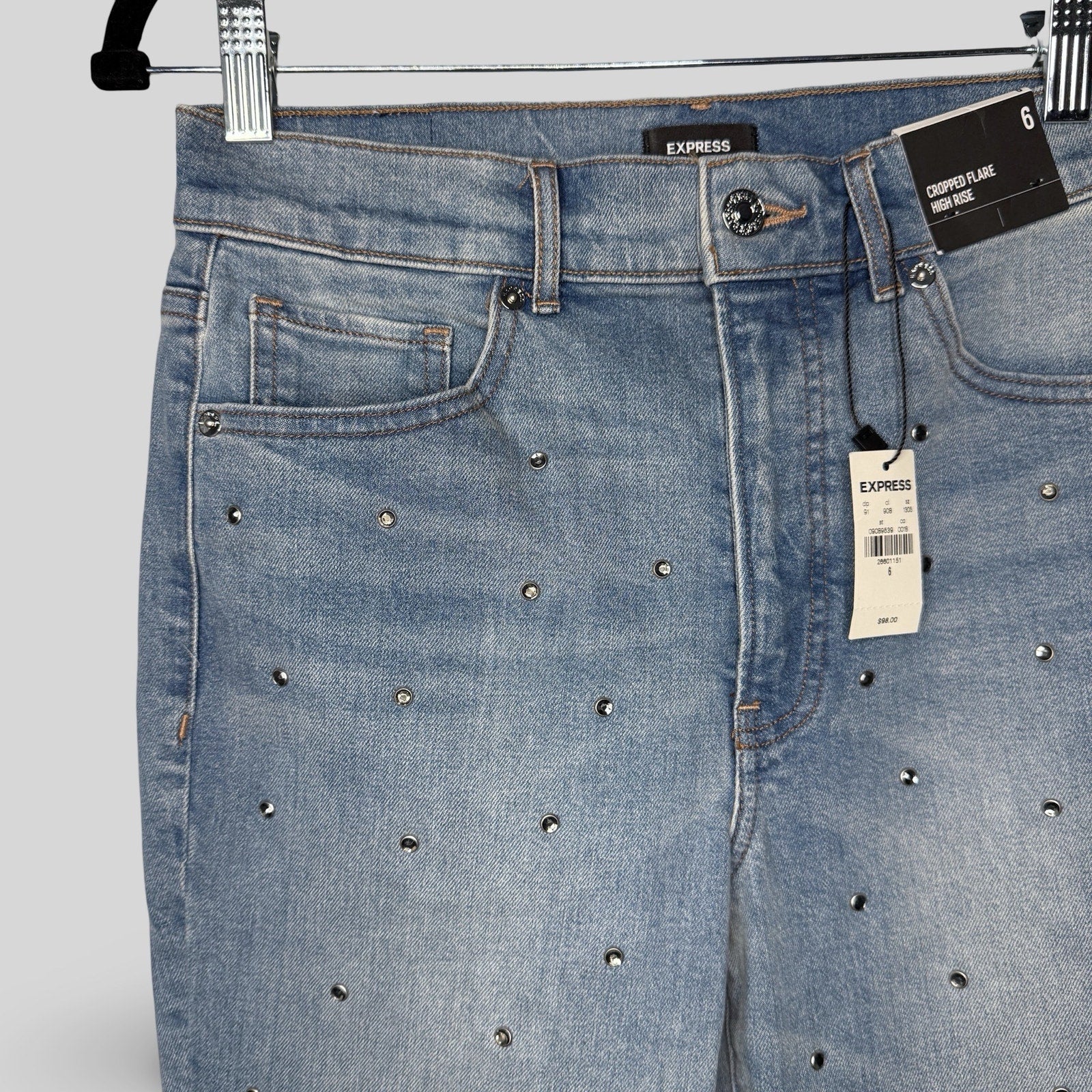 Express Cropped Flare High Rise Jeans With Rhinestones - Second Seams