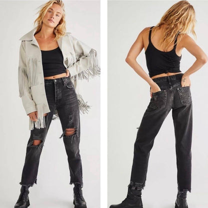Free People Destructed Tapered Baggy Boyfriend Jeans - Second Seams