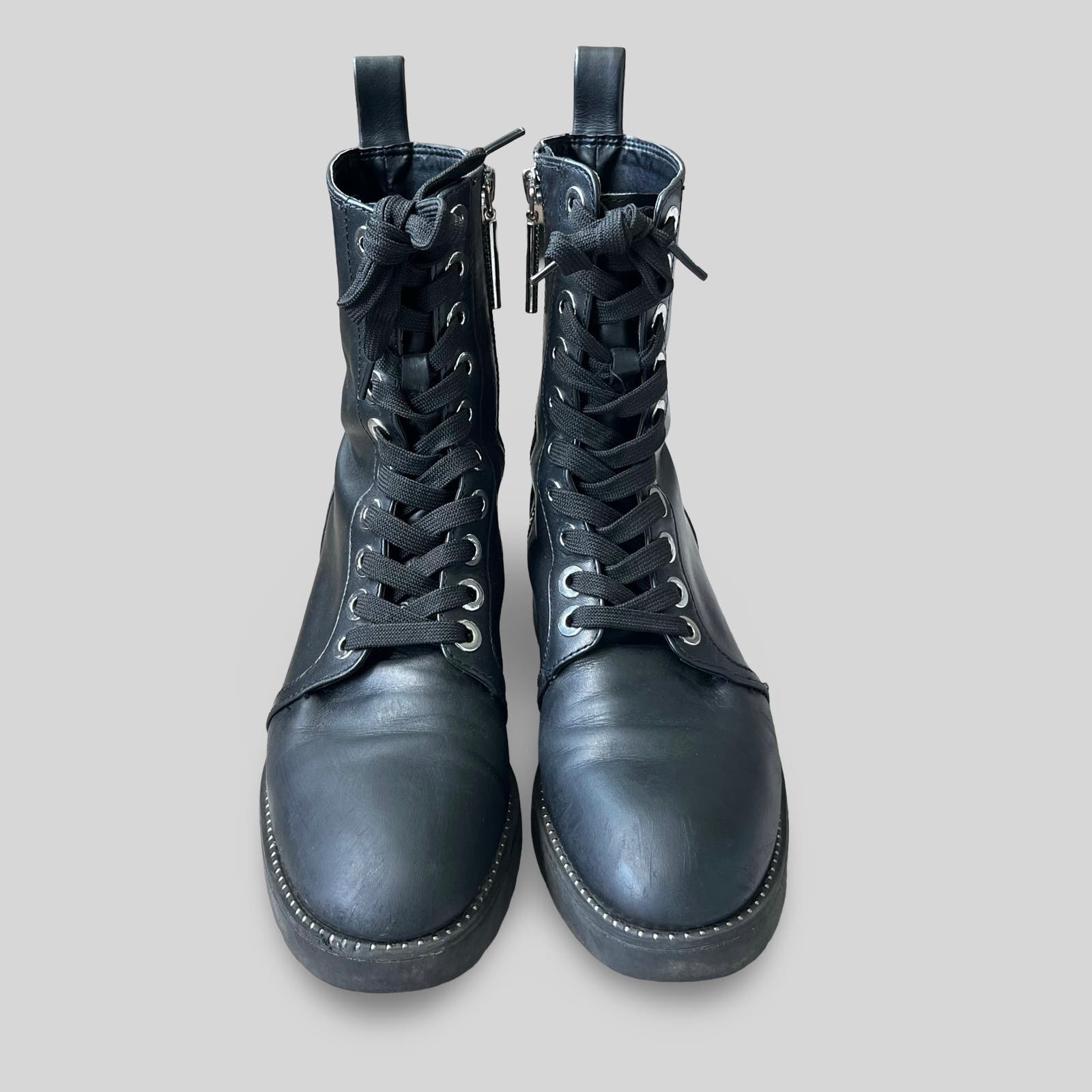 Zara Black Leather Combat Boots - Second Seams