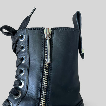 Zara Black Leather Combat Boots - Second Seams