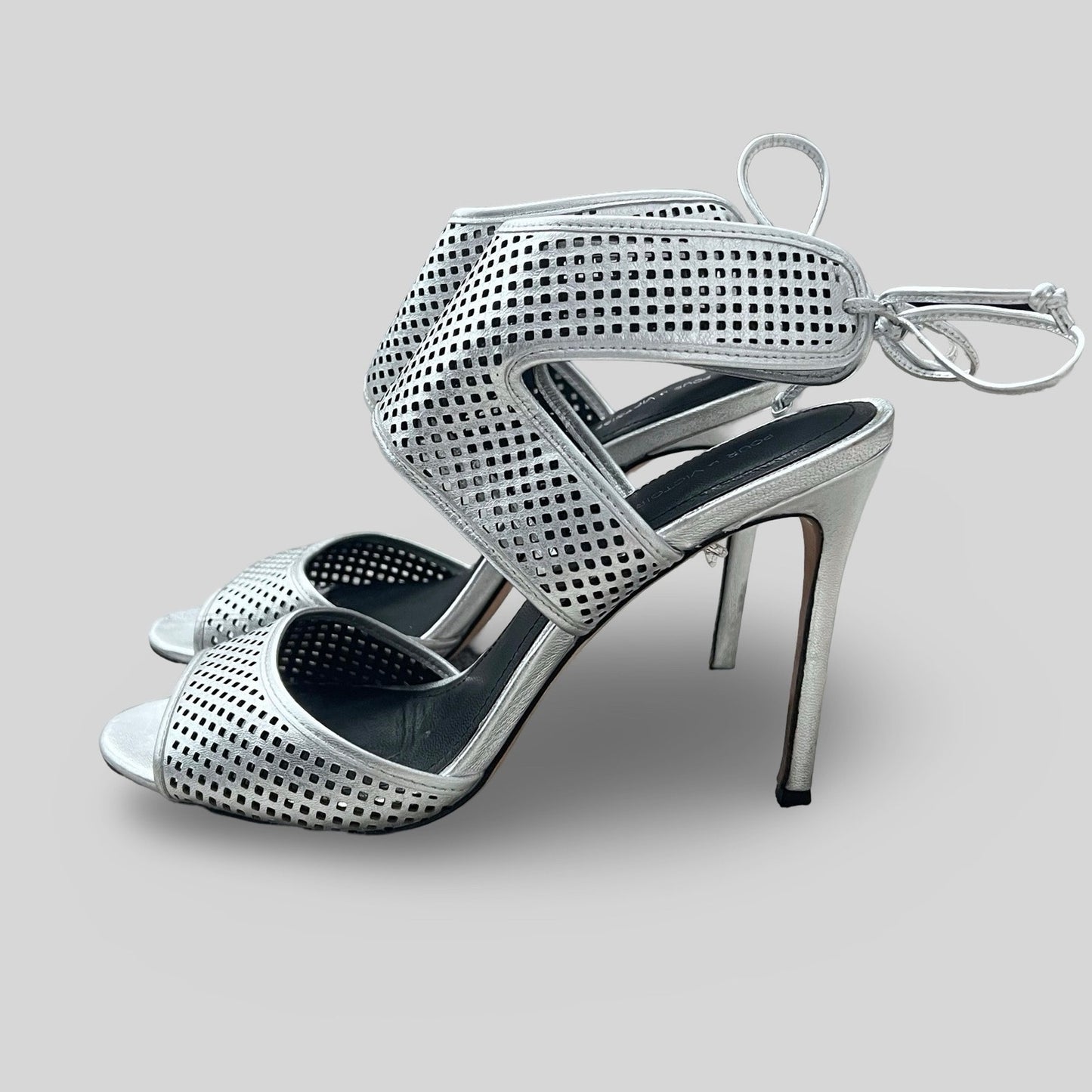 Pour la Victoire Perforated Silver Heels - Size 7.5