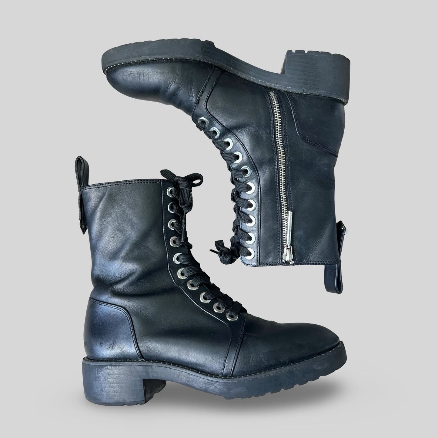 Zara Black Leather Combat Boots - Second Seams